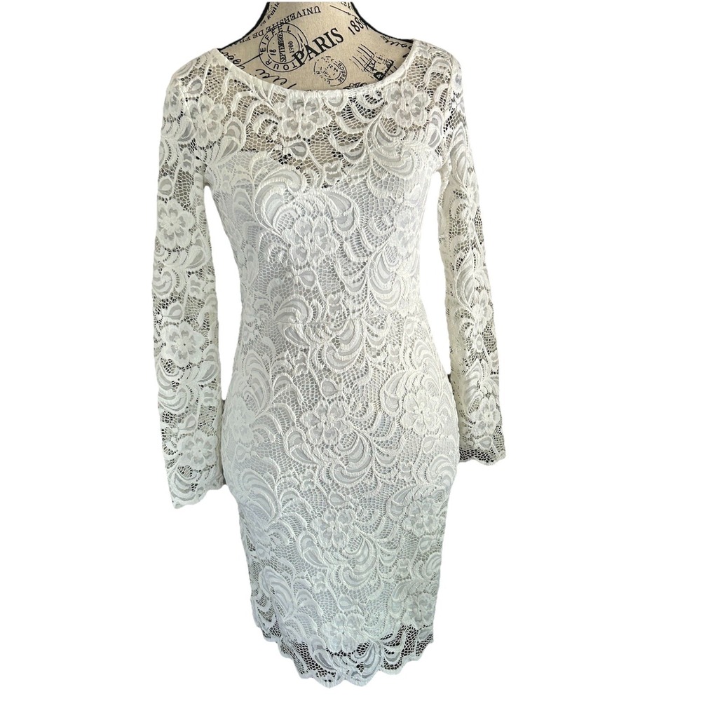 Women's Lace White Long sleeve Dress Sm Midi Romanticore Evening Wear Wedding